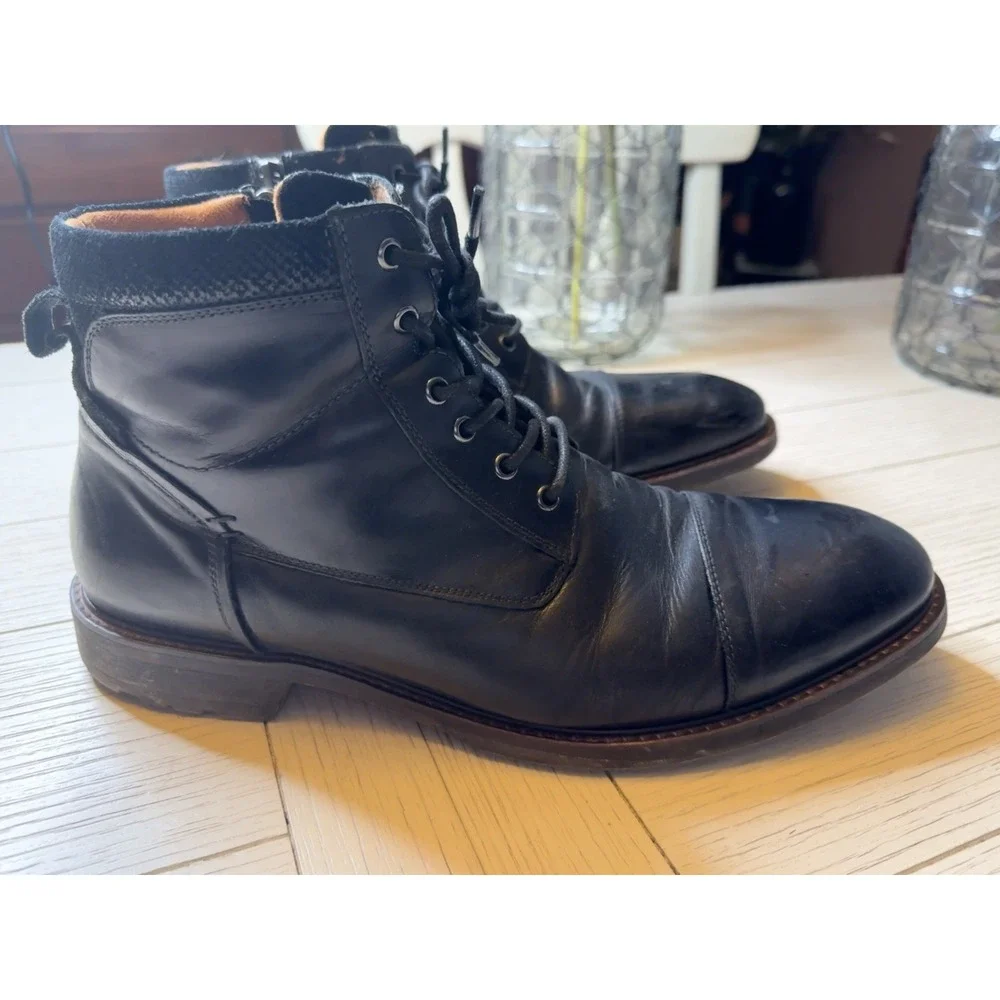Florsheim Men's Black Leather Lodge Cap Toe Lace Up Ankle Boot Sz 12 M Worn‎ 3x